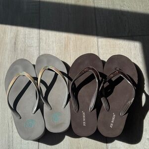 2 Pairs for 30- Joe Boxer Gray and Brown Flip Flops